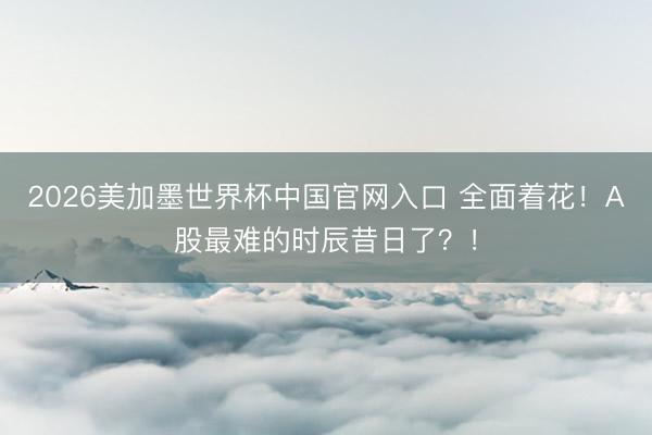 2026美加墨世界杯中国官网入口 全面着花!A股最难的时辰昔日了?!