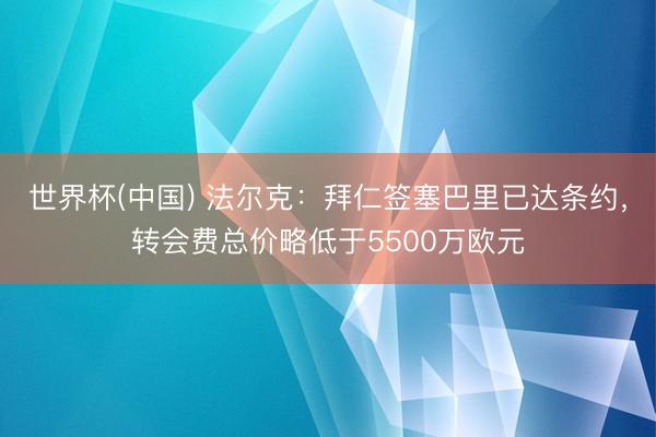 世界杯(中国) 法尔克:拜仁签塞巴里已达条约,转会费总价略低于5500万欧元