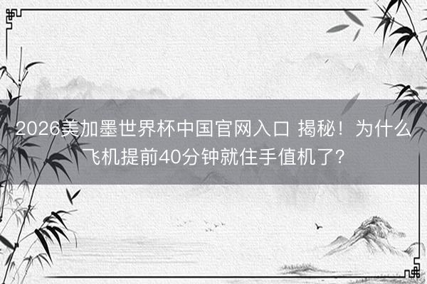 2026美加墨世界杯中国官网入口 揭秘!为什么飞机提前40分钟就住手值机了?
